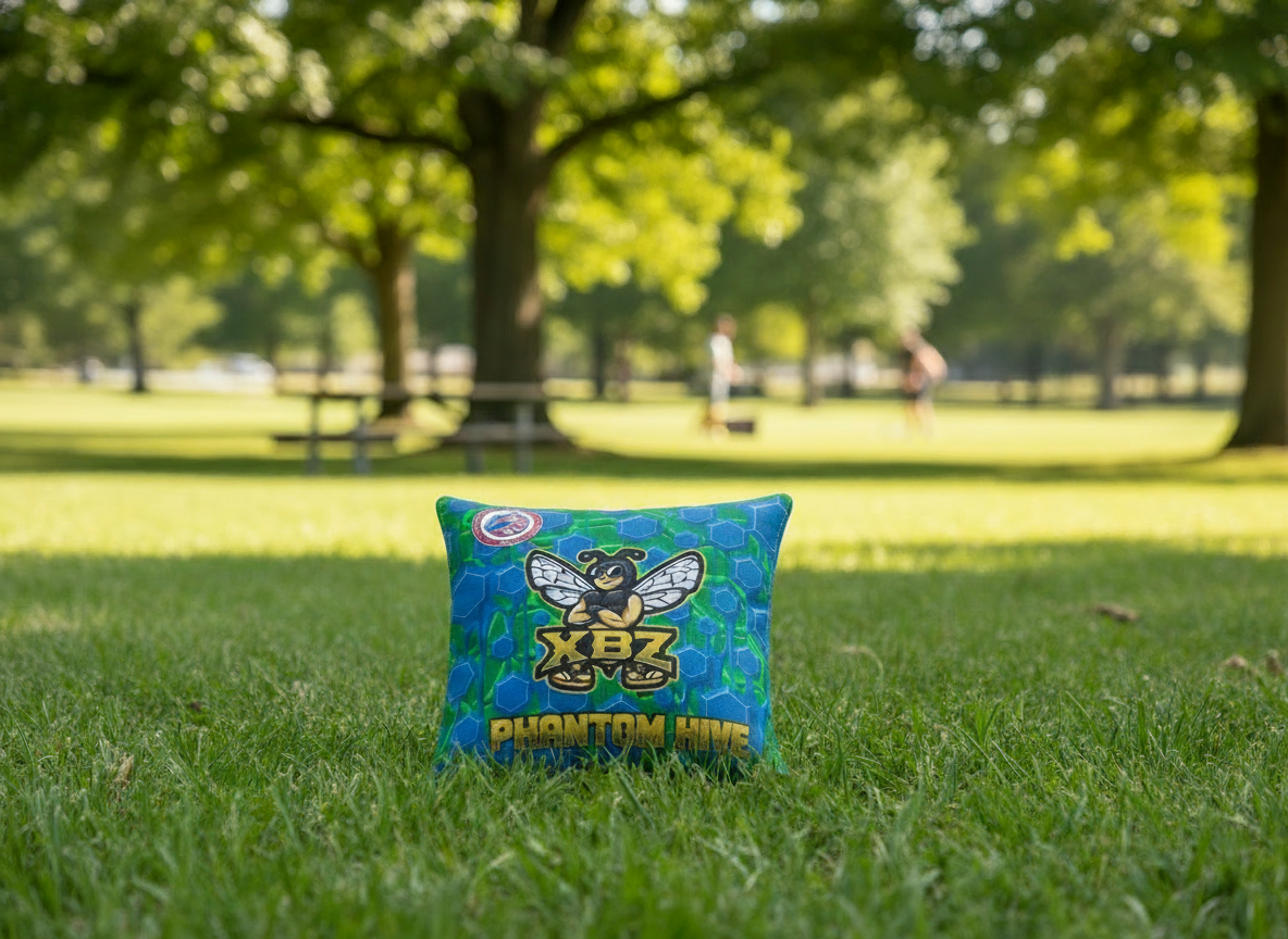 drip blue green phantom hive cornhole bags