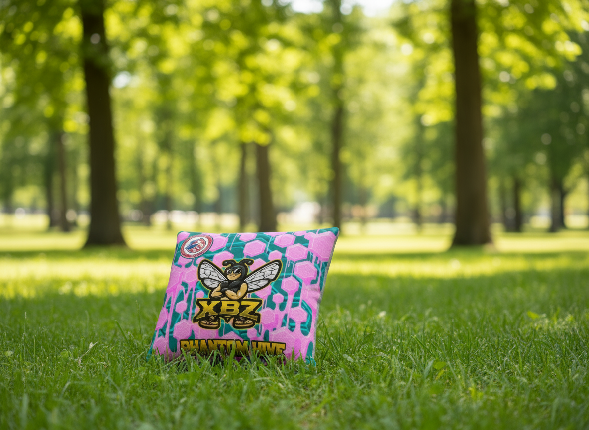 drip pink light blue phantom hive cornhole bags