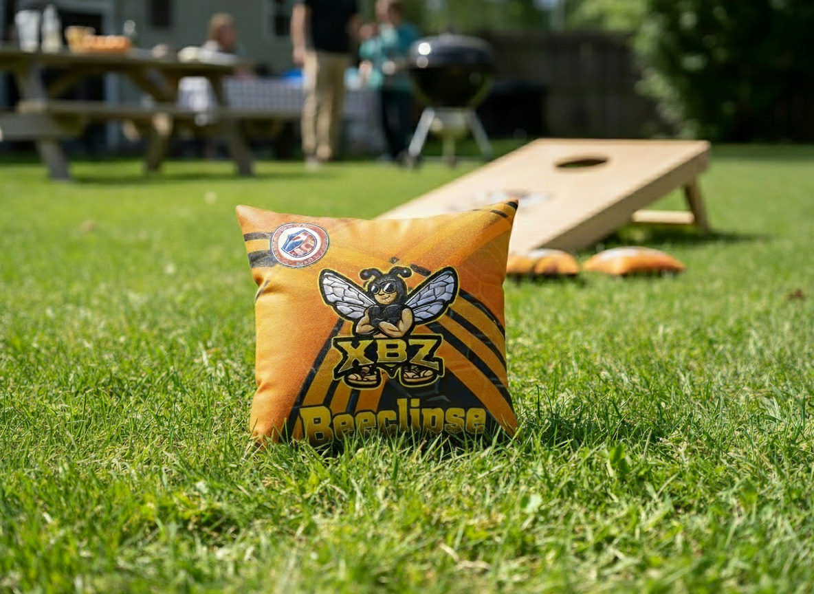 stripe gold black beeclipse cornhole bags