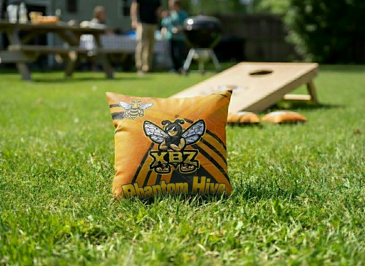 stripe gold black PhantomHive cornhole bags