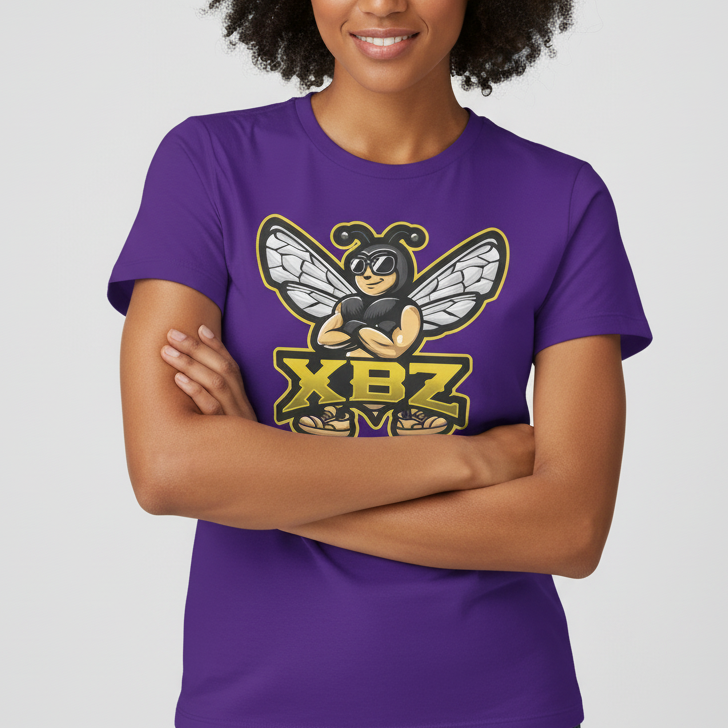 woman in purple xbz shirt